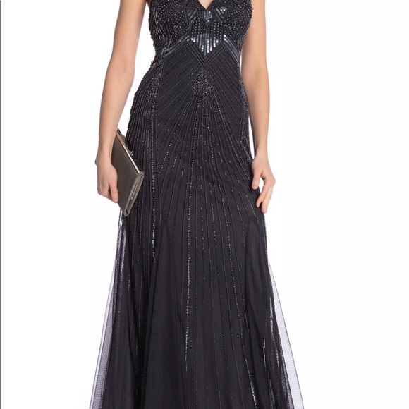 MARINA Dresses & Skirts - MARINA Size 12 Long Gunmetal Beaded gown